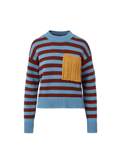 Veronica Beard | Emile Striped Pullover in Red & Blue Blue River/Rust/Mustard
