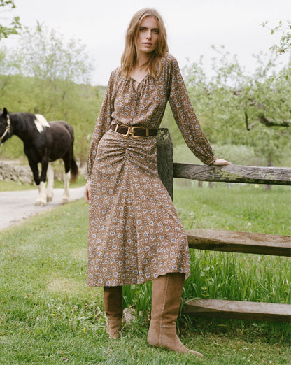 Veronica Beard | Rhosen Boho Floral Blouse in Tan & Blue Acorn Multi Acorn Multi