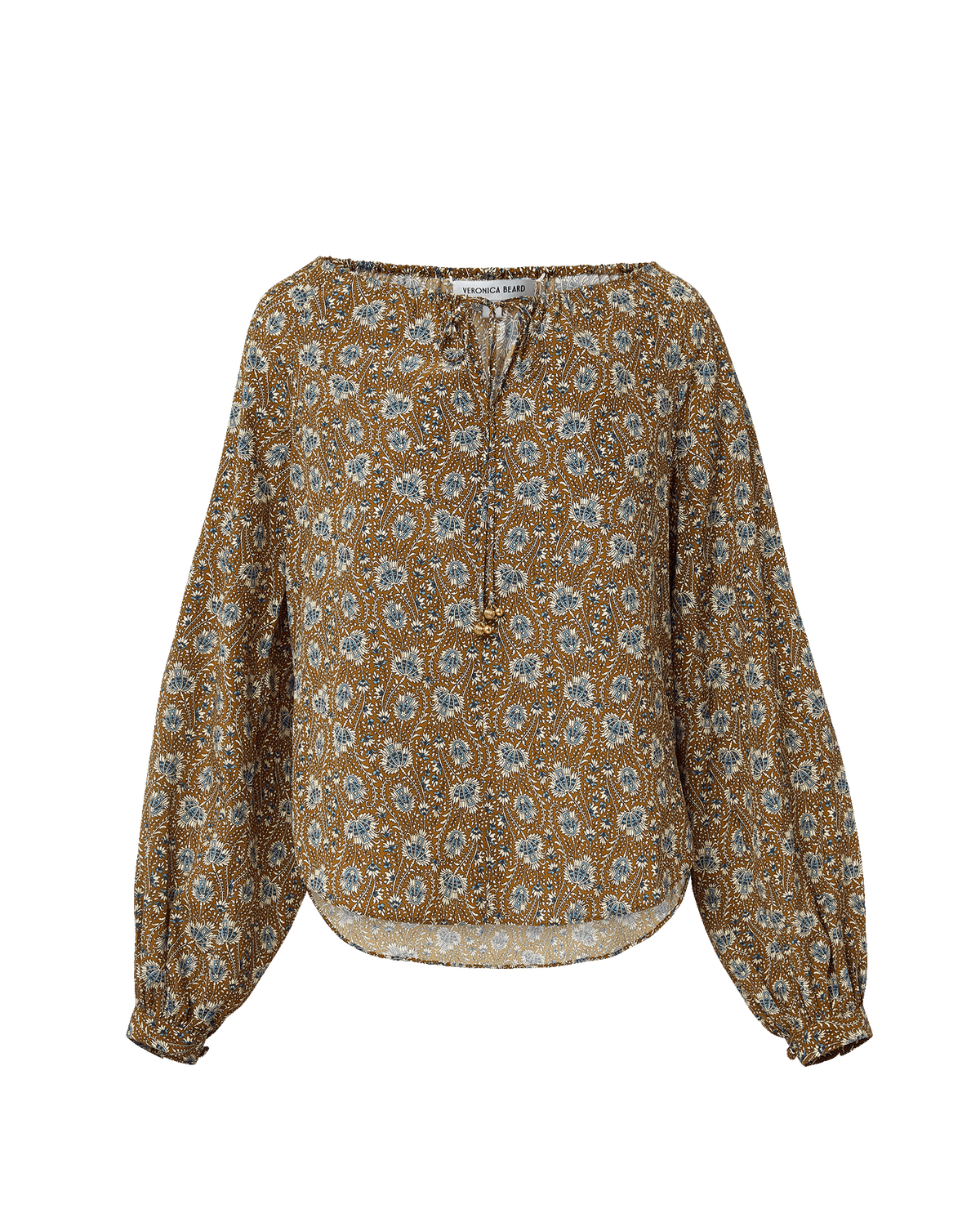 Veronica Beard | Rhosen Boho Floral Blouse in Tan & Blue Acorn Multi Acorn Multi