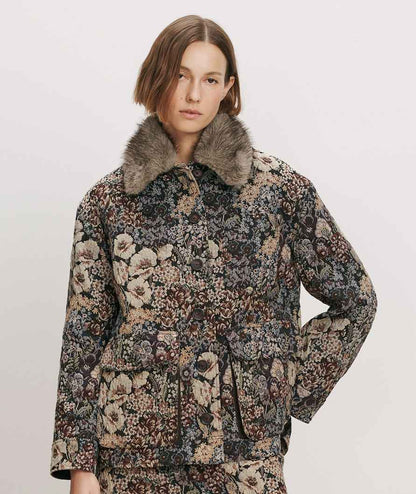Veronica Beard | Faux Fur Collar in Taupe Black Tipping/Limestone