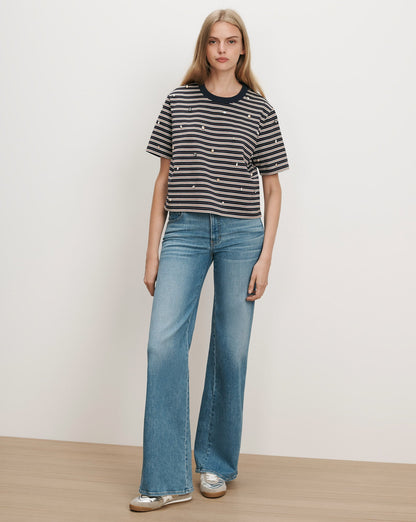 Veronica Beard | Sebastian Boxy Rhinestone T-Shirt in Heritage Navy Stripe Multi Heritage Navy Multi