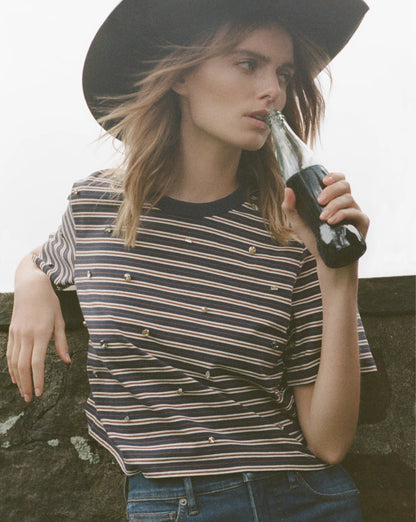 Veronica Beard | Sebastian Boxy Rhinestone T-Shirt in Heritage Navy Stripe Multi Heritage Navy Multi