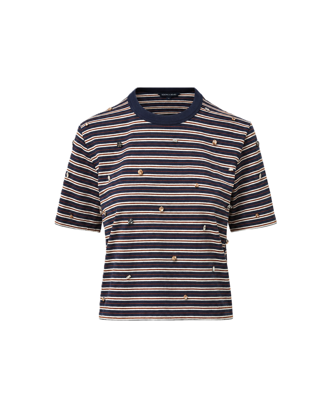 Veronica Beard | Sebastian Boxy Rhinestone T-Shirt in Heritage Navy Stripe Multi Heritage Navy Multi