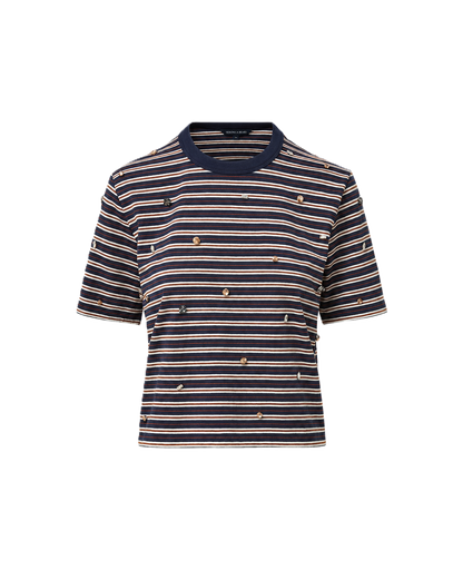 Veronica Beard | Sebastian Boxy Rhinestone T-Shirt in Heritage Navy Stripe Multi Heritage Navy Multi