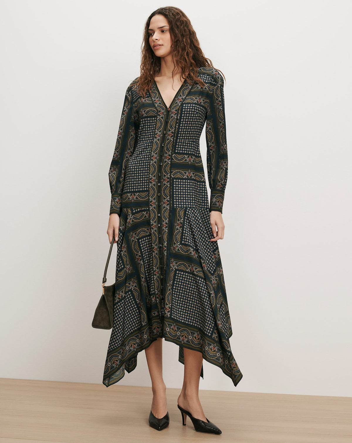 Veronica Beard | Skye Scarf-Print Midi Dress in Heritage Navy Multi Heritage Navy Multi