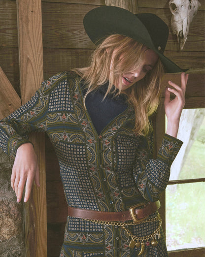 Veronica Beard | Skye Scarf-Print Midi Dress in Heritage Navy Multi Heritage Navy Multi