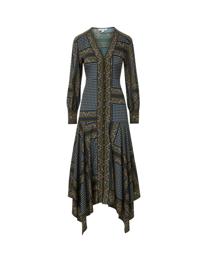 Veronica Beard | Skye Scarf-Print Midi Dress in Heritage Navy Multi Heritage Navy Multi