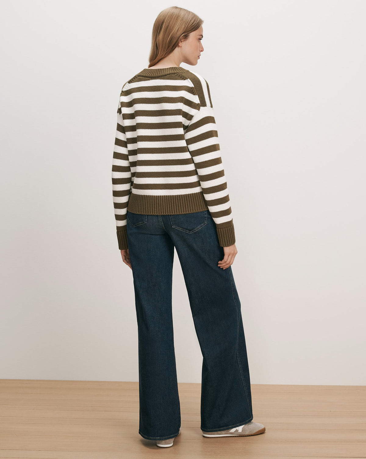 Veronica Beard | Emile Striped Pullover in Military Olive/Dove White/Heritage Navy Military Olive/Dove White/Heritage Navy