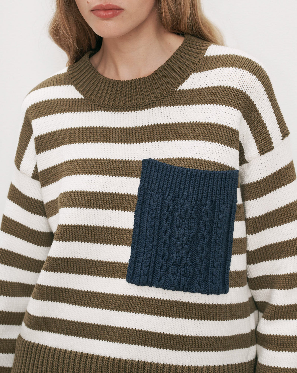 Veronica Beard | Emile Striped Pullover in Military Olive/Dove White/Heritage Navy Military Olive/Dove White/Heritage Navy