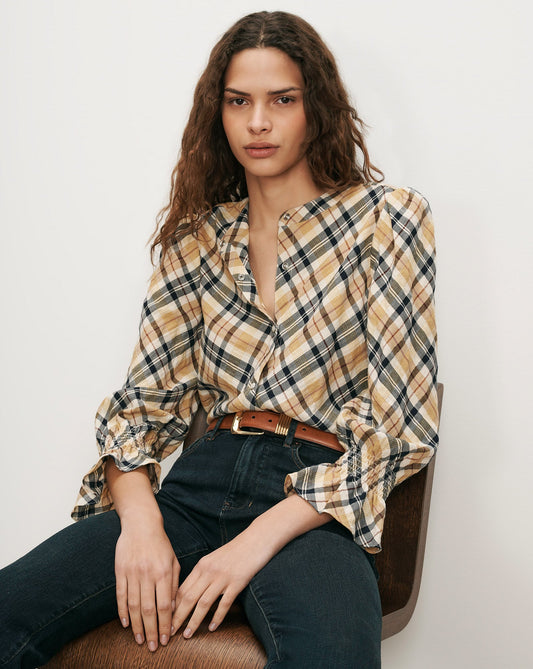 Veronica Beard | Ashlynn Plaid Blouse in Yellow Acorn Multi