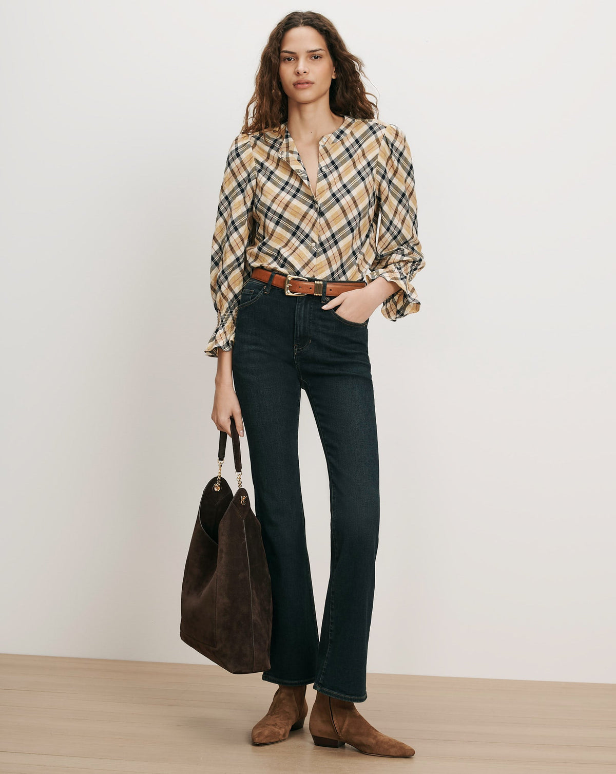Veronica Beard | Ashlynn Plaid Blouse in Yellow Acorn Multi