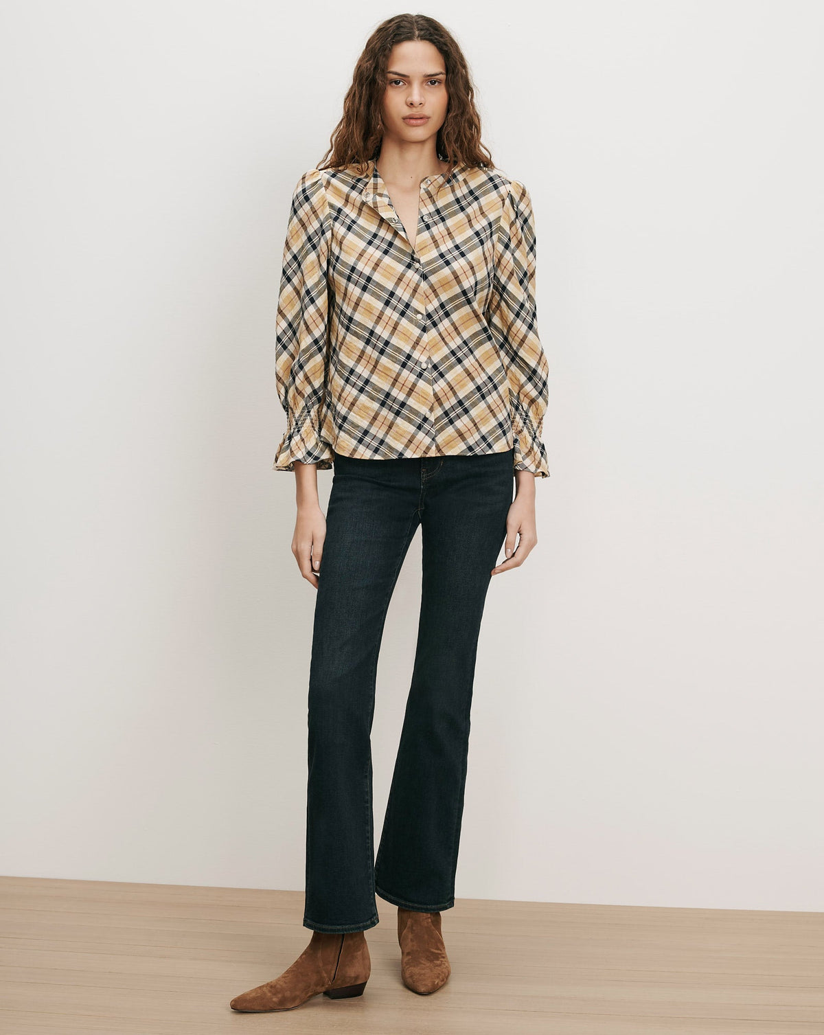 Veronica Beard | Ashlynn Plaid Blouse in Yellow Acorn Multi