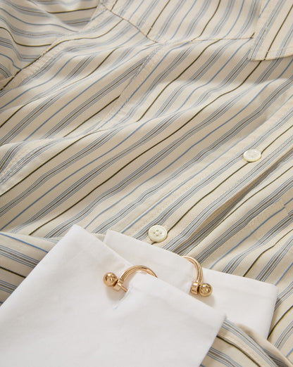 Veronica Beard | Rourke Button-Down Striped Shirt in Ecru & Blue Ecru Multi