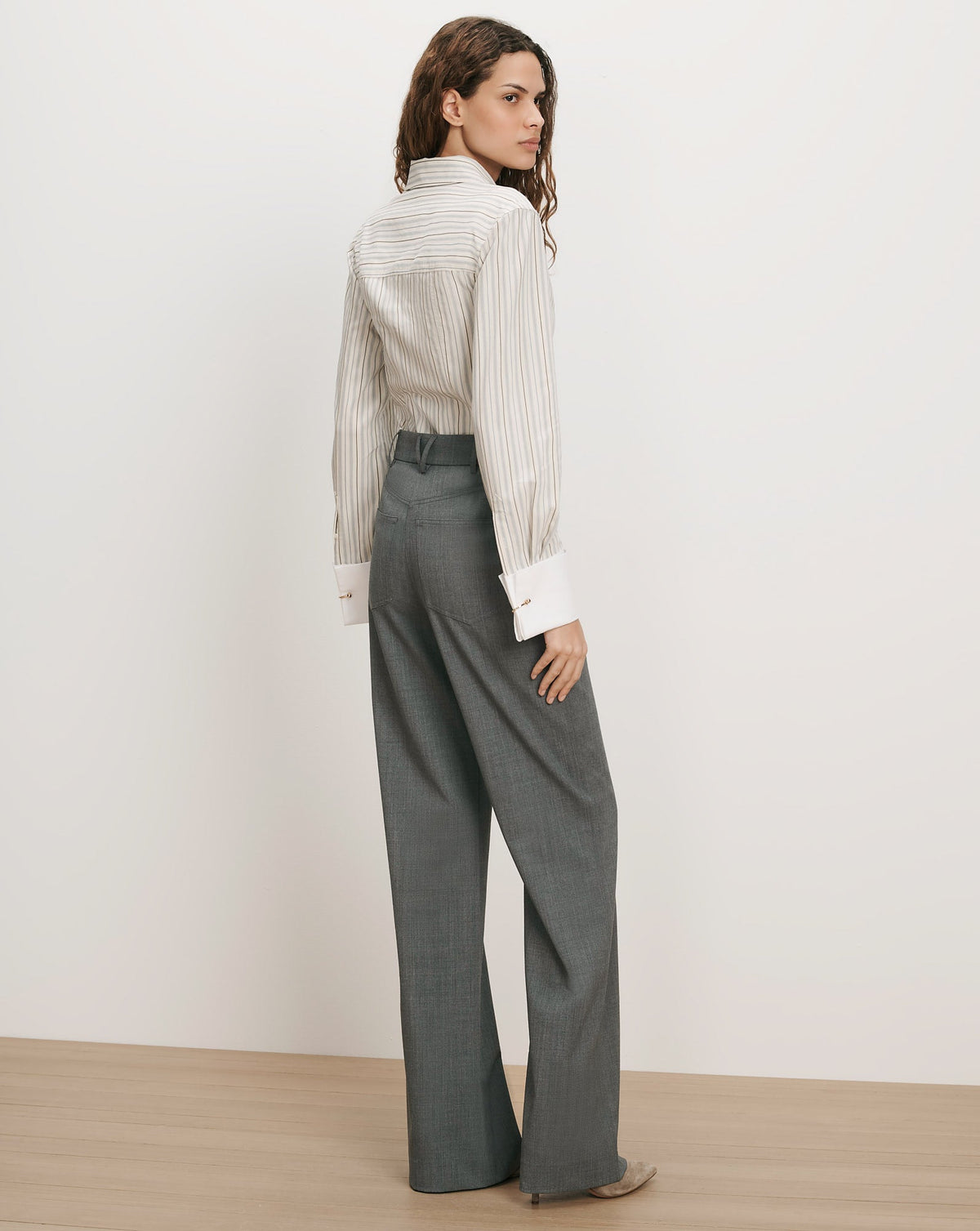 Veronica Beard | Rourke Button-Down Striped Shirt in Ecru & Blue Ecru Multi