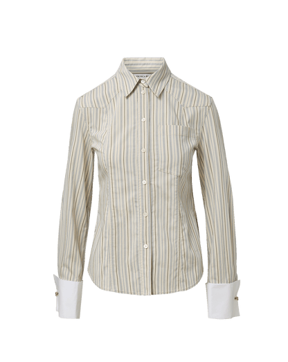 Veronica Beard | Rourke Button-Down Striped Shirt in Ecru & Blue Ecru Multi