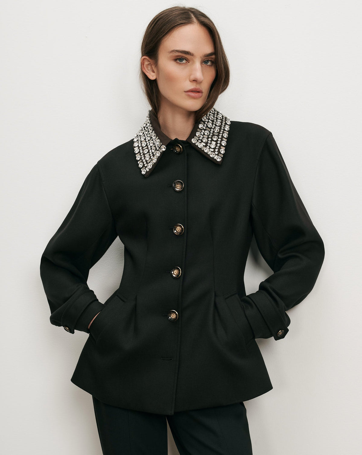 Veronica Beard | Crystal Embellished Collar in Espresso Brown Espresso