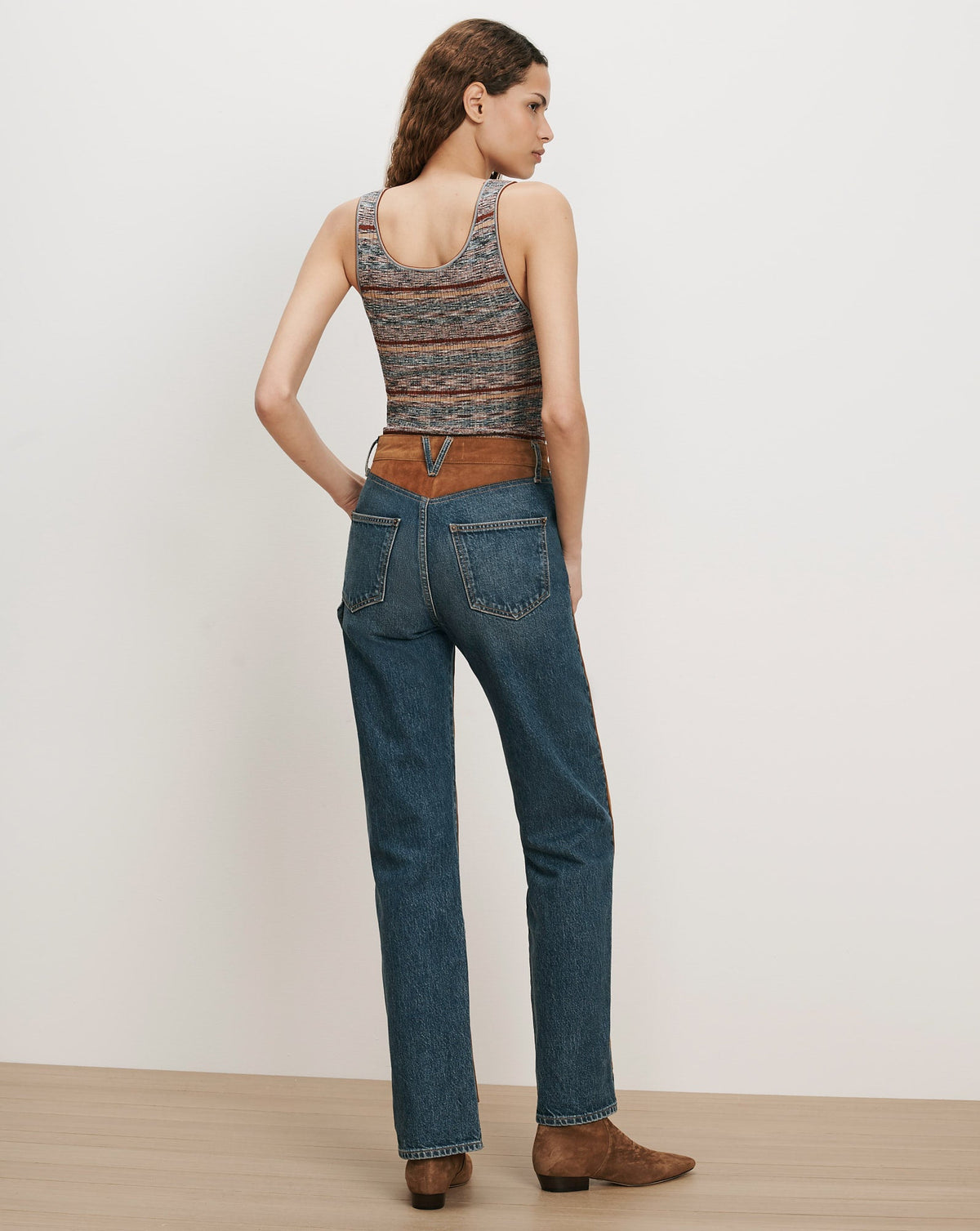 Veronica Beard | Dylan Suede Patchwork Straight-Leg Jeans in Blue Equinox Blue