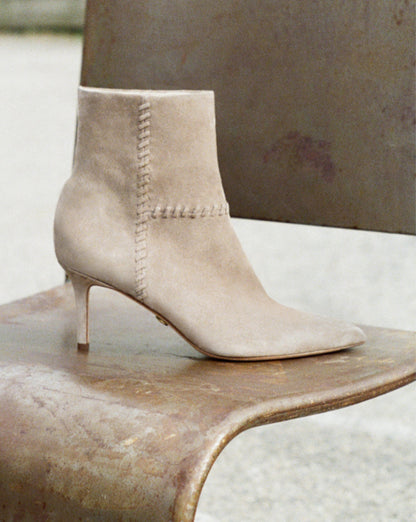 Veronica Beard | Lisa Whipstitch Mid-Heel Ankle Boot in Bark Bark