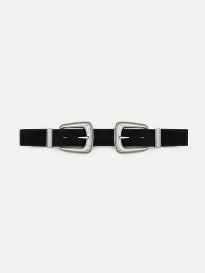 Veronica Beard | Double-Buckle Arch Waist Belt in Black Black