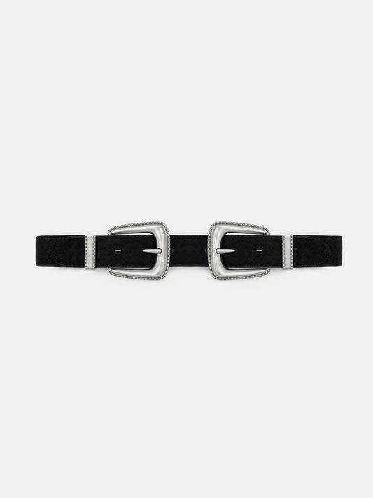 Veronica Beard | Double-Buckle Arch Waist Belt in Black Black