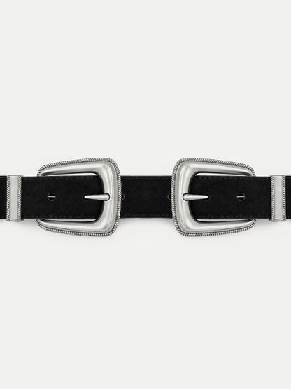 Veronica Beard | Double-Buckle Arch Waist Belt in Black Black