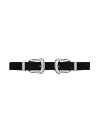 Veronica Beard | Double-Buckle Arch Waist Belt in Black Black