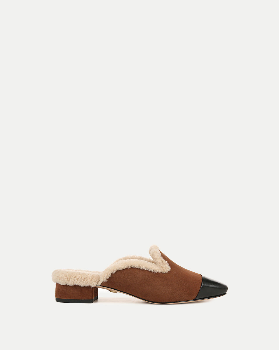 Veronica Beard | Cecile Shearling Mule in Cedar Cedar