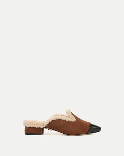 Veronica Beard | Cecile Shearling Mule in Cedar Cedar