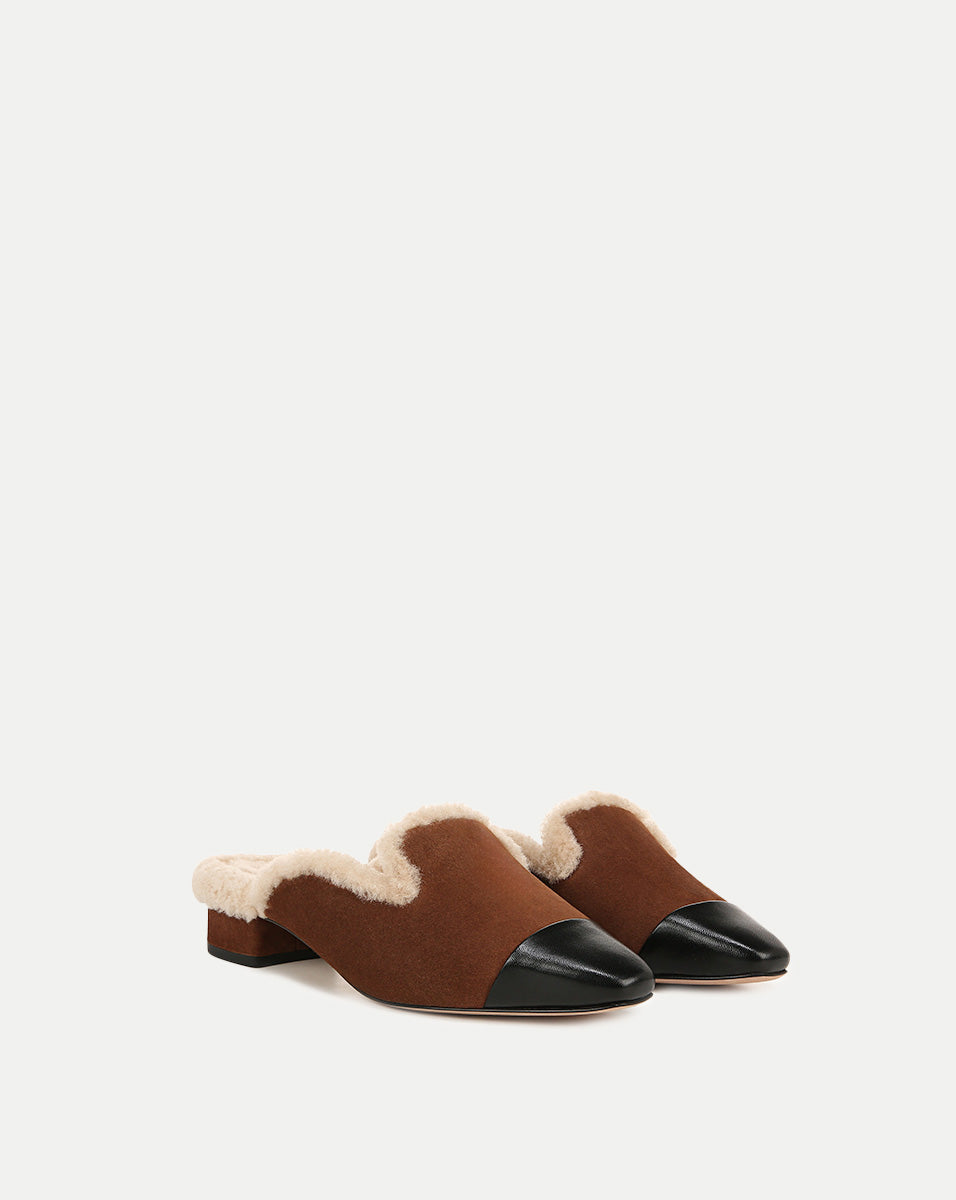 Veronica Beard | Cecile Shearling Mule in Cedar Cedar