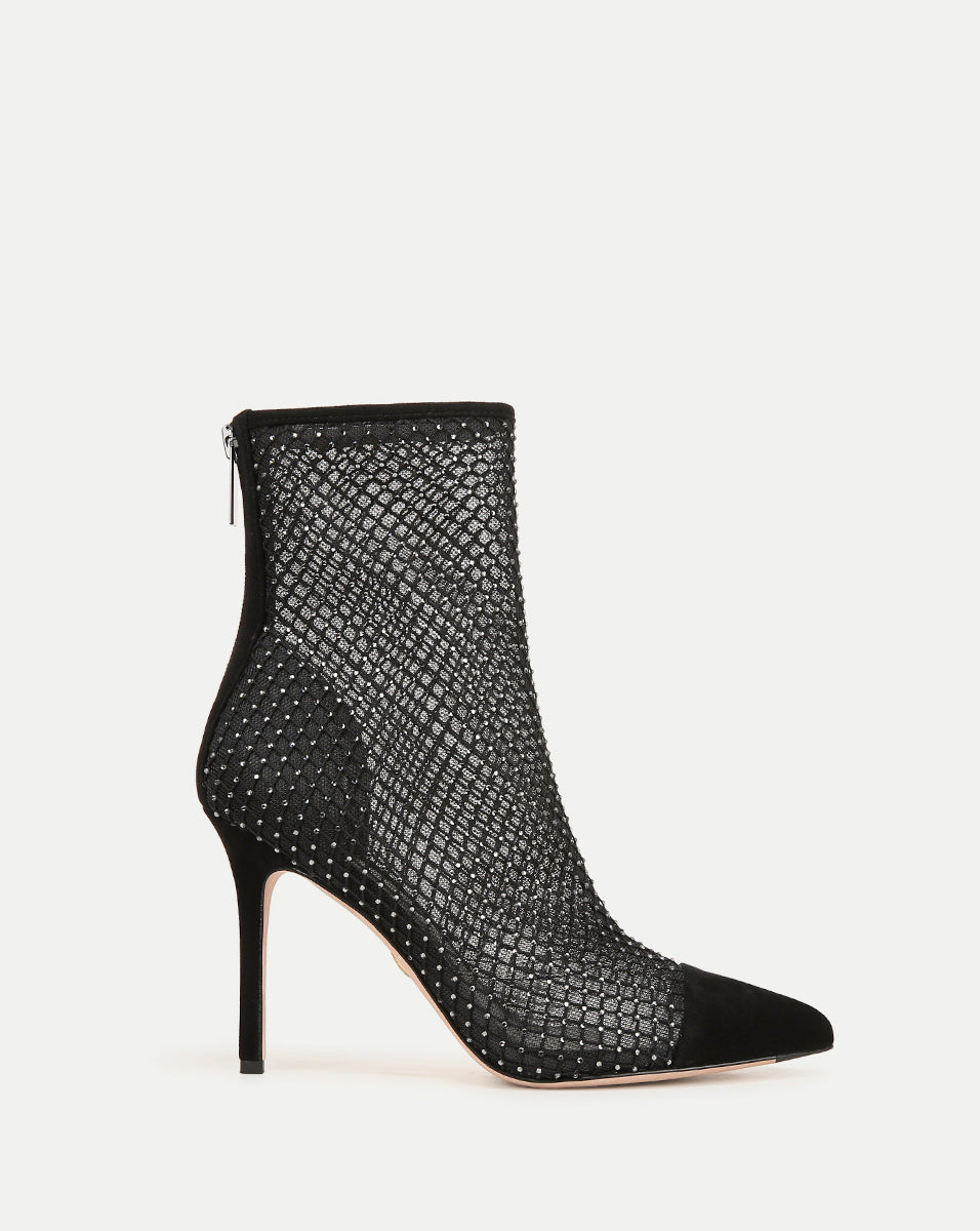 Veronica Beard | Lisa Rhinestone Mesh Bootie in Black Black
