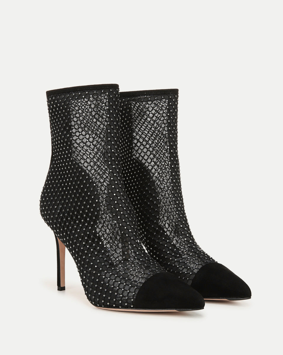 Veronica Beard | Lisa Rhinestone Mesh Bootie in Black Black