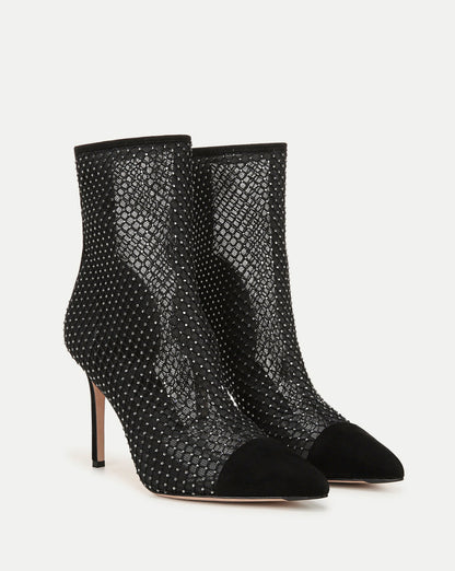 Veronica Beard | Lisa Rhinestone Mesh Bootie in Black Black