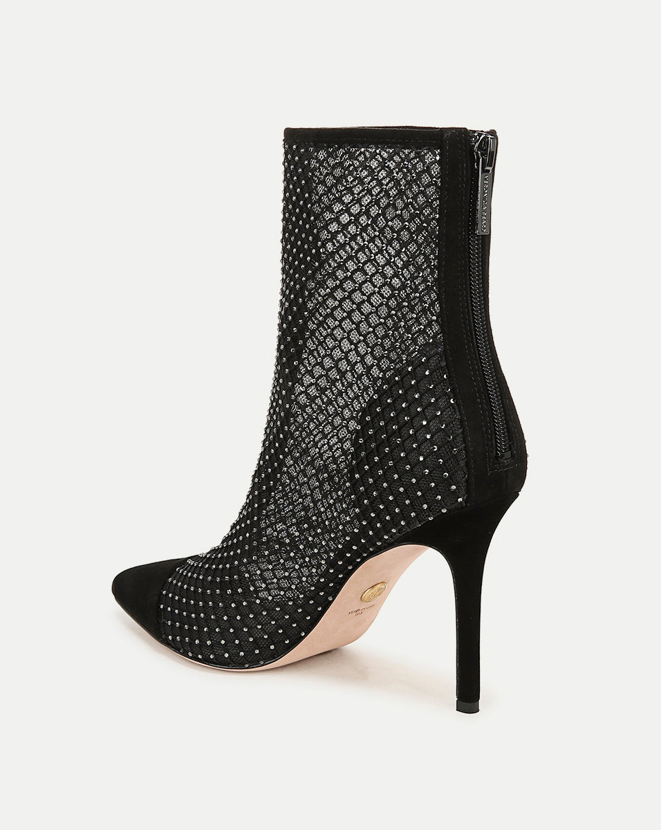 Veronica Beard | Lisa Rhinestone Mesh Bootie in Black Black