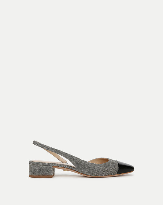 Veronica Beard | Cecile Lurex Cap-Toe Slingback in Silver/Black Silver Lurex/Black
