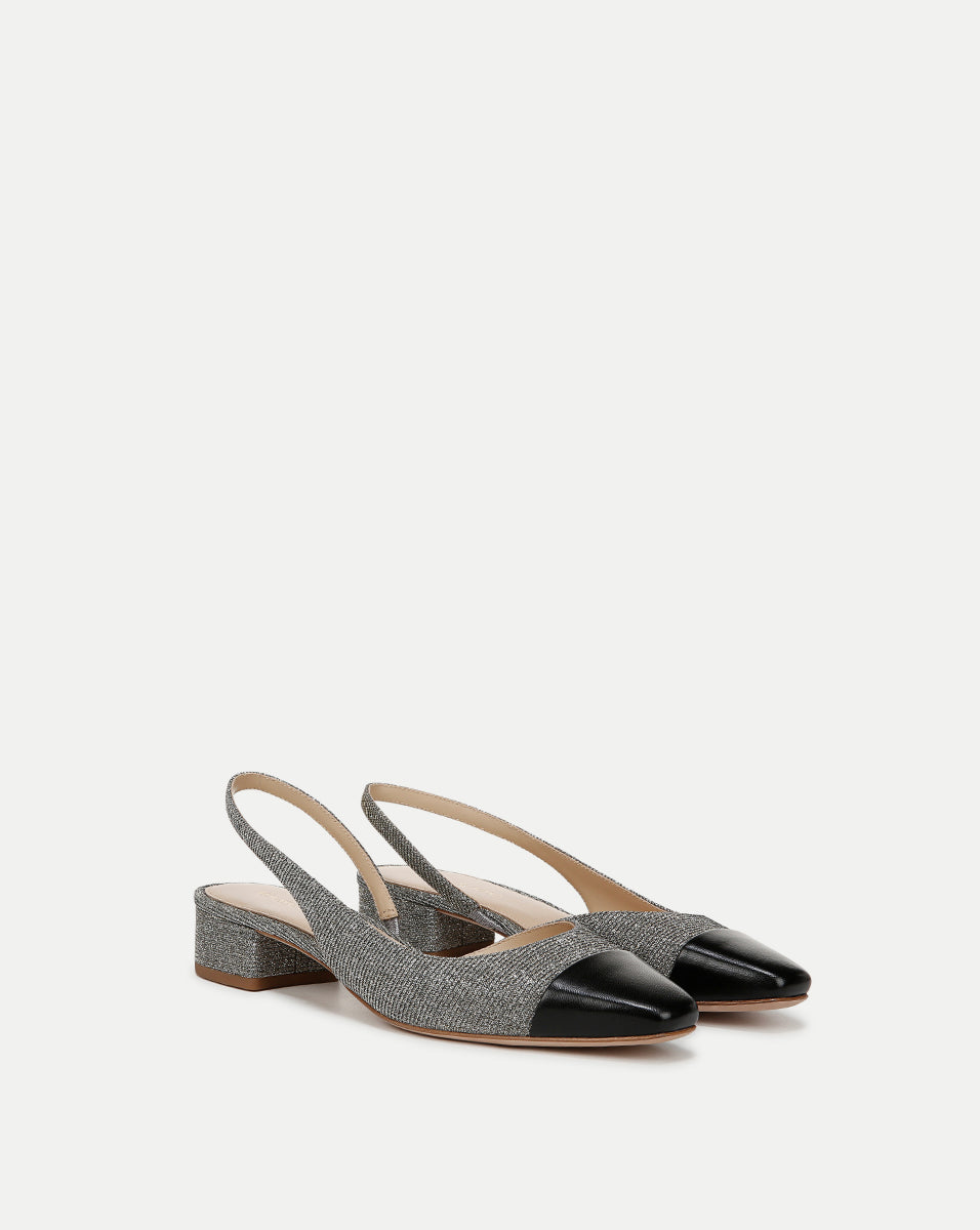 Veronica Beard | Cecile Lurex Cap-Toe Slingback in Silver/Black Silver Lurex/Black