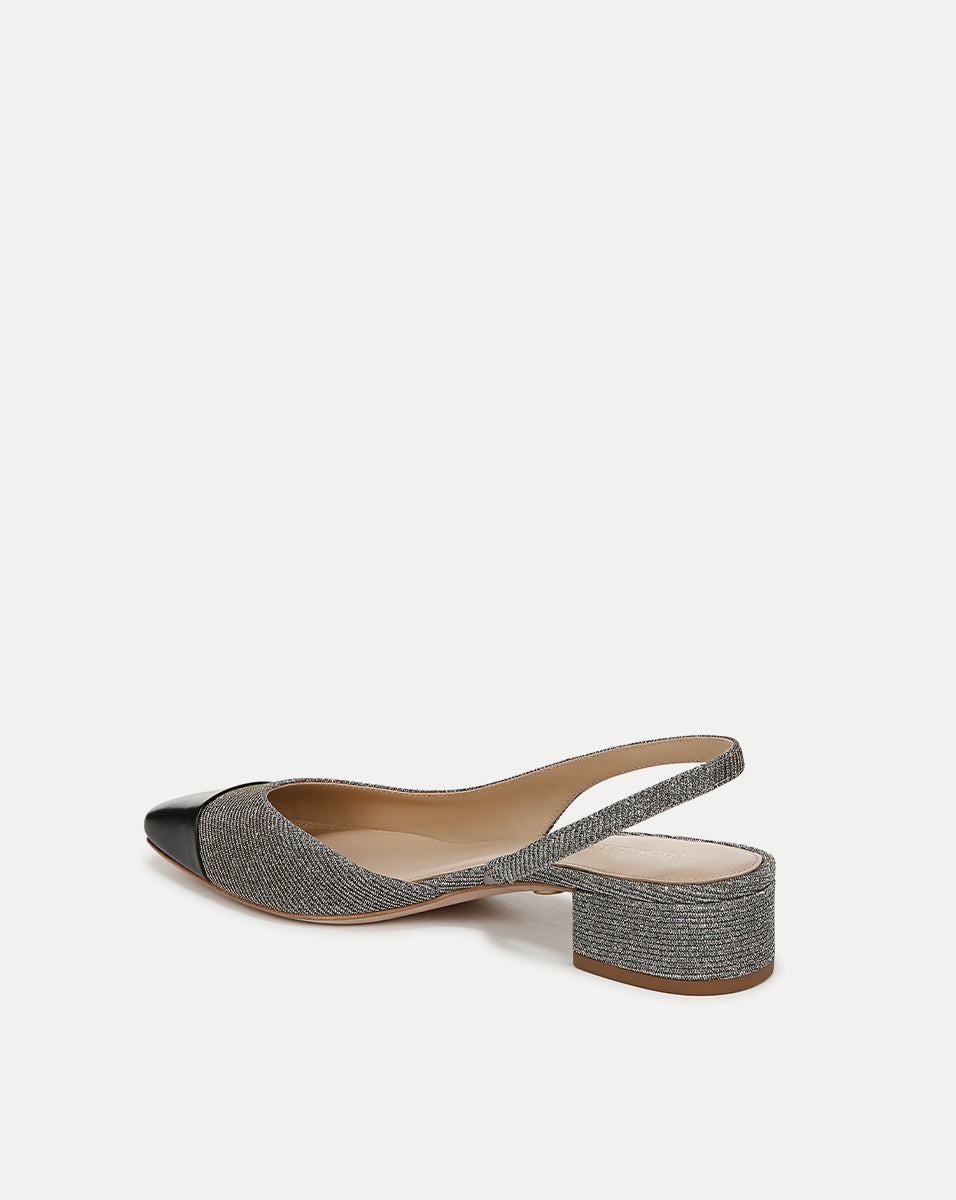 Veronica Beard | Cecile Lurex Cap-Toe Slingback in Silver/Black Silver Lurex/Black