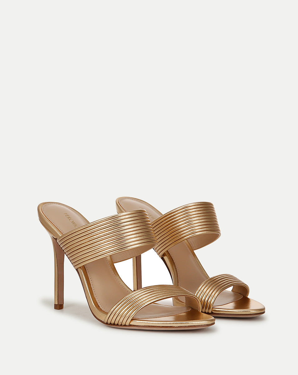 Veronica Beard | Asha Leather Sandal in Gold Gold