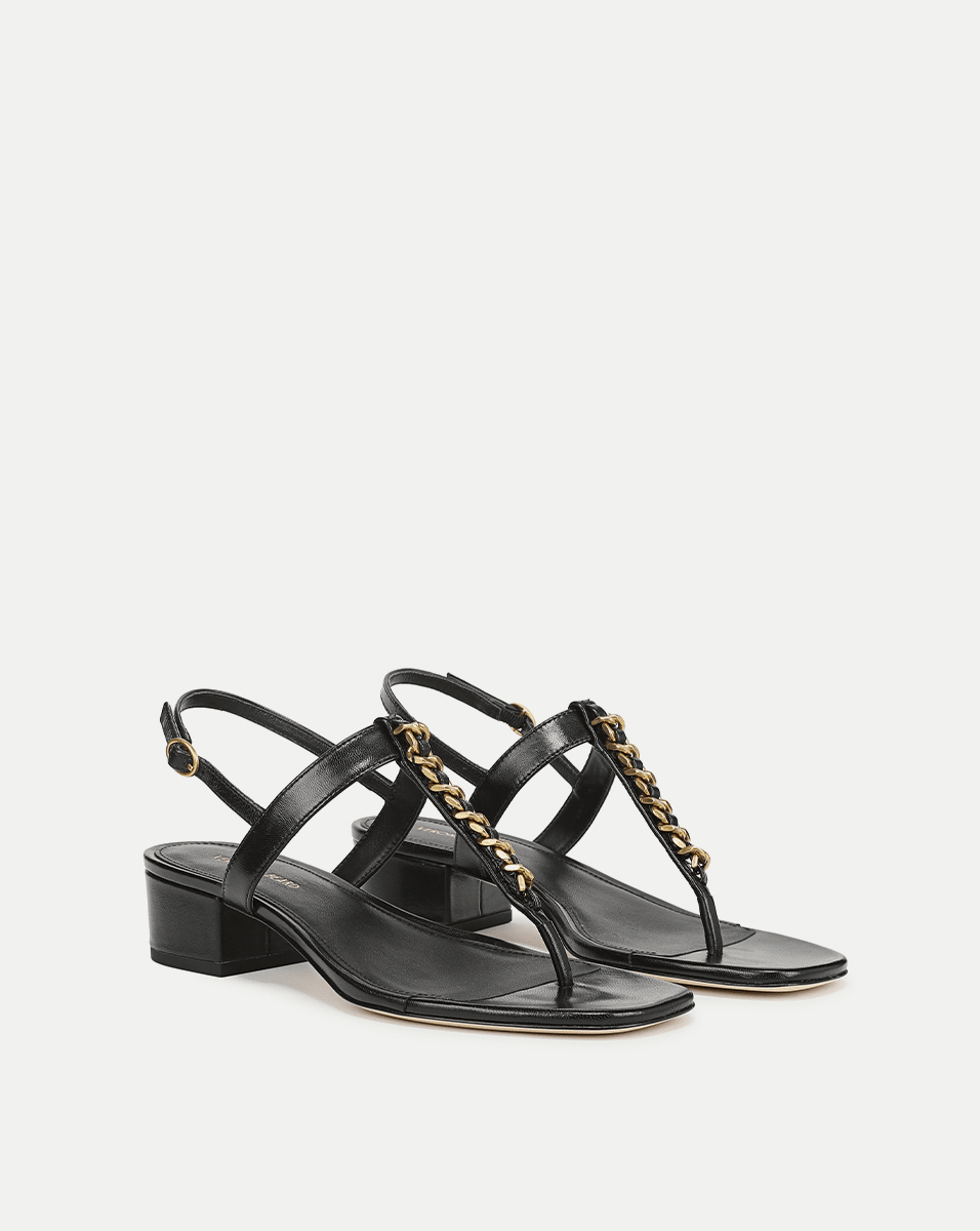 Veronica Beard | Andie Gold Chain-Link Heeled Sandal in Black Black
