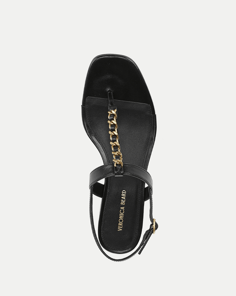 Veronica Beard | Andie Gold Chain-Link Heeled Sandal in Black Black