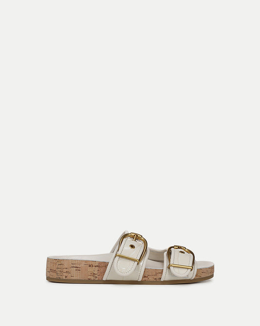 Veronica Beard | Prue Croc-Embossed Buckle Sandal in White Parchment