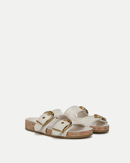 Veronica Beard | Prue Croc-Embossed Buckle Sandal in White Parchment