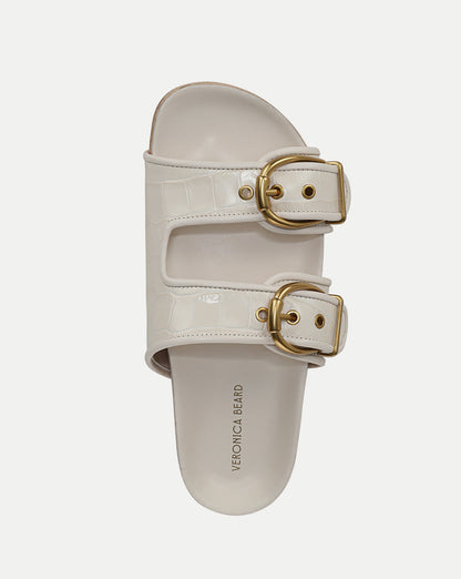Veronica Beard | Prue Croc-Embossed Buckle Sandal in White Parchment