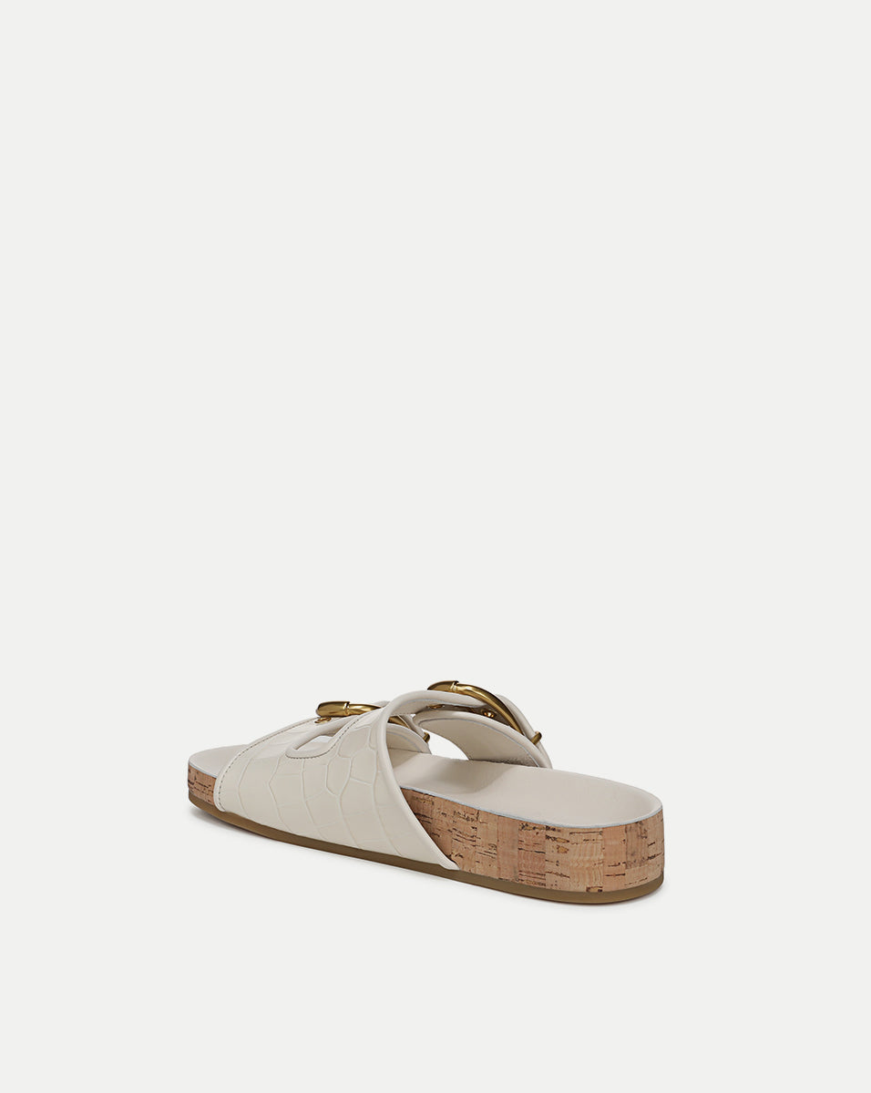 Veronica Beard | Prue Croc-Embossed Buckle Sandal in White Parchment
