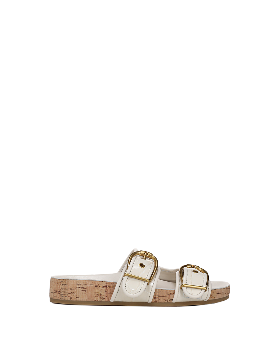 Veronica Beard | Prue Croc-Embossed Buckle Sandal in White Parchment
