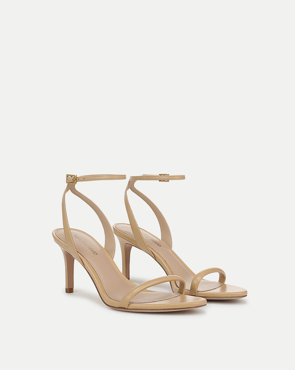 Veronica Beard | Sylvie Leather Ankle-Strap Stiletto Sandal in Nude Wheat