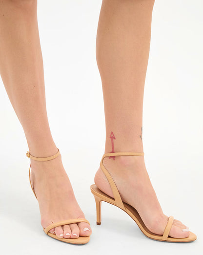 Veronica Beard | Sylvie Leather Ankle-Strap Stiletto Sandal in Nude Wheat
