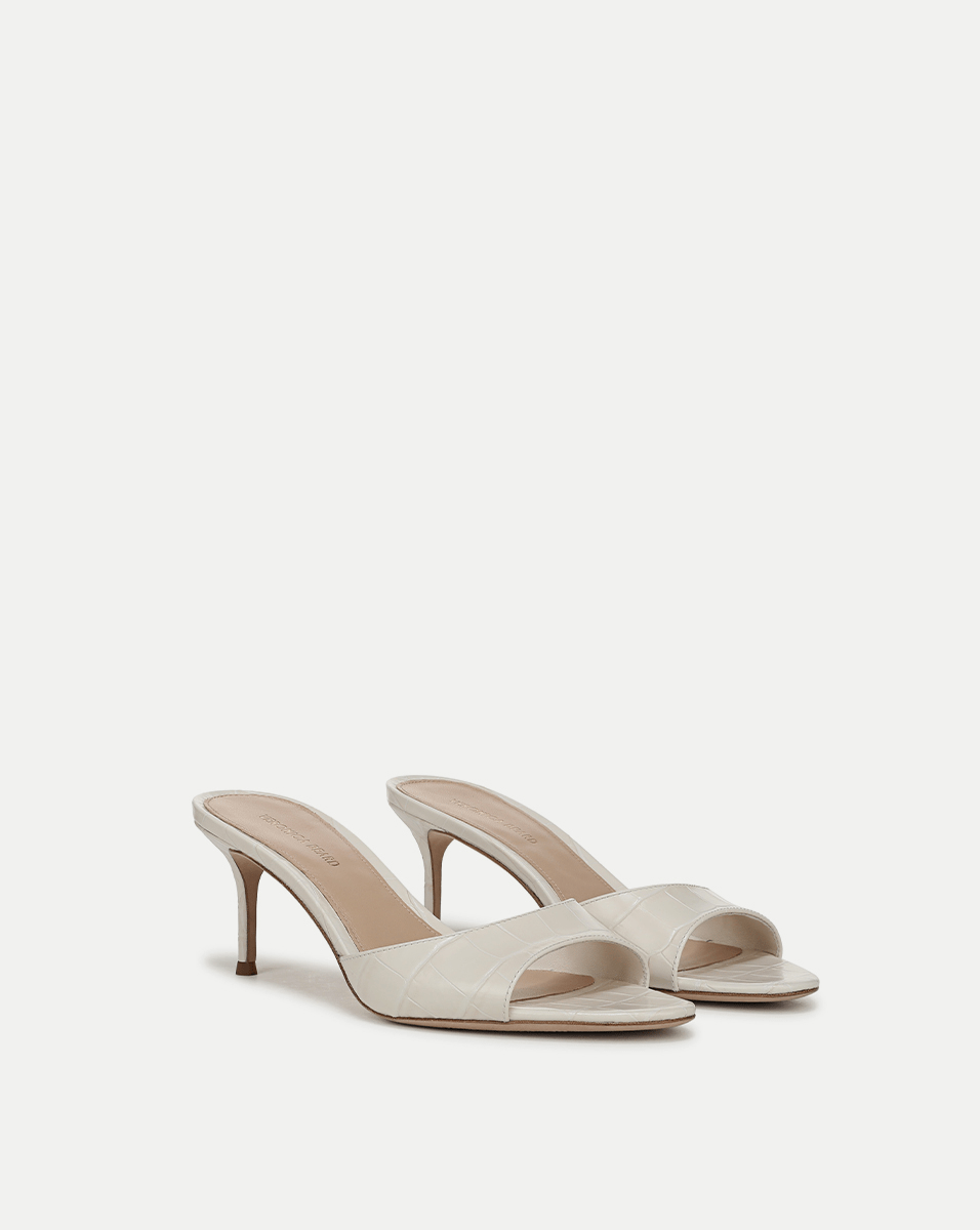 Veronica Beard | Tia Croc-Embossed Kitten Heel in White Parchment