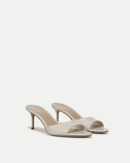 Veronica Beard | Tia Croc-Embossed Kitten Heel in White Parchment