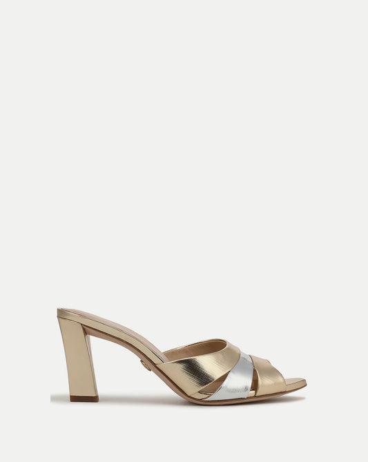 Veronica Beard | Cassiel Metallic Slide Sandal in Gold & Silver Gold/Silver