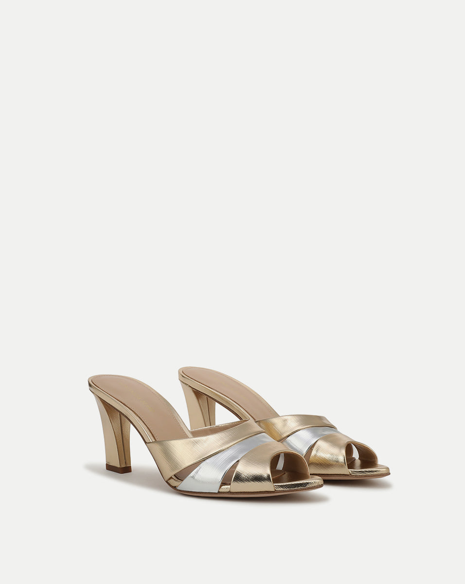 Veronica Beard | Cassiel Metallic Slide Sandal in Gold & Silver Gold/Silver